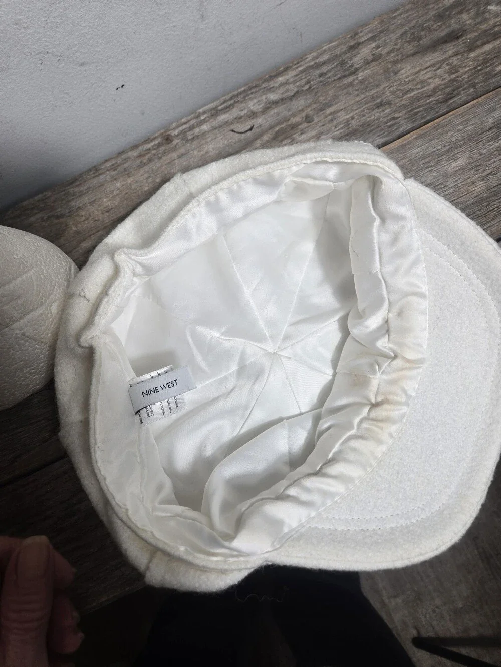 Nine West Ivory Quilted Lined Newsboy Hat Cap